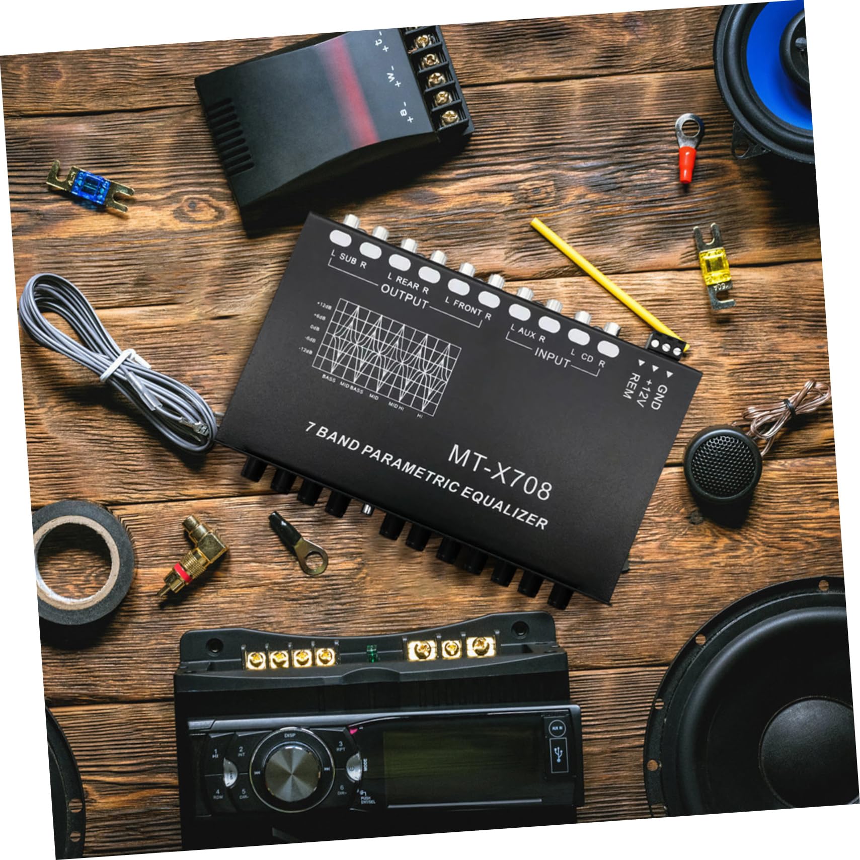 Amosfun Ecualizador de Coche de 7 Bandas Amplificador Digital Ajustable Ecualizador Estéreo para de Sonido de Automóvil y Conveniente
