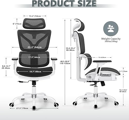 Miniatura 9 de Winrise Silla de oficina ergonómica, silla de escritorio con respaldo alto, silla reclinable grande y alta, cómoda silla de escritorio para oficina