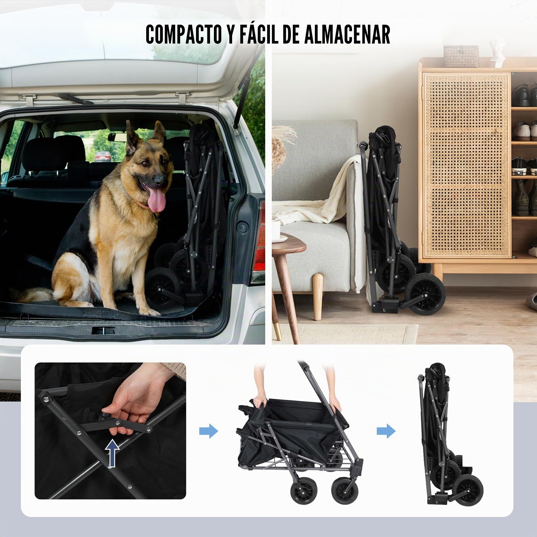 REDCAMP Carrito plegable para perros con techo extensible, 136 kg de capacidad, ruedas todoterreno con frenos, para camping y jardín al aire libre, tela Oxford 600D
