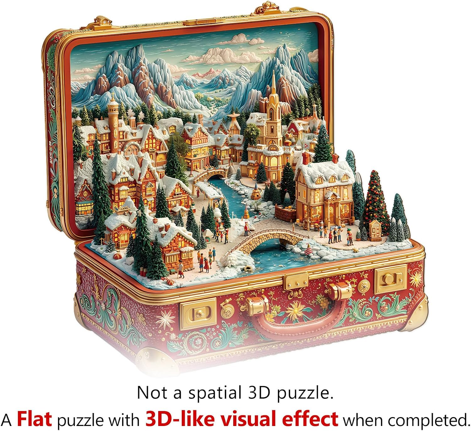 WOODBESTS Wooden Puzzles for Adults (100 Piece, S, 8.5 * 8.1in) Christmas Suitcase Town Wood Puzzle Adult, Unique Wooden Animal Jigsaw Puzzles, Family Game and Birthday Gifts for Friend