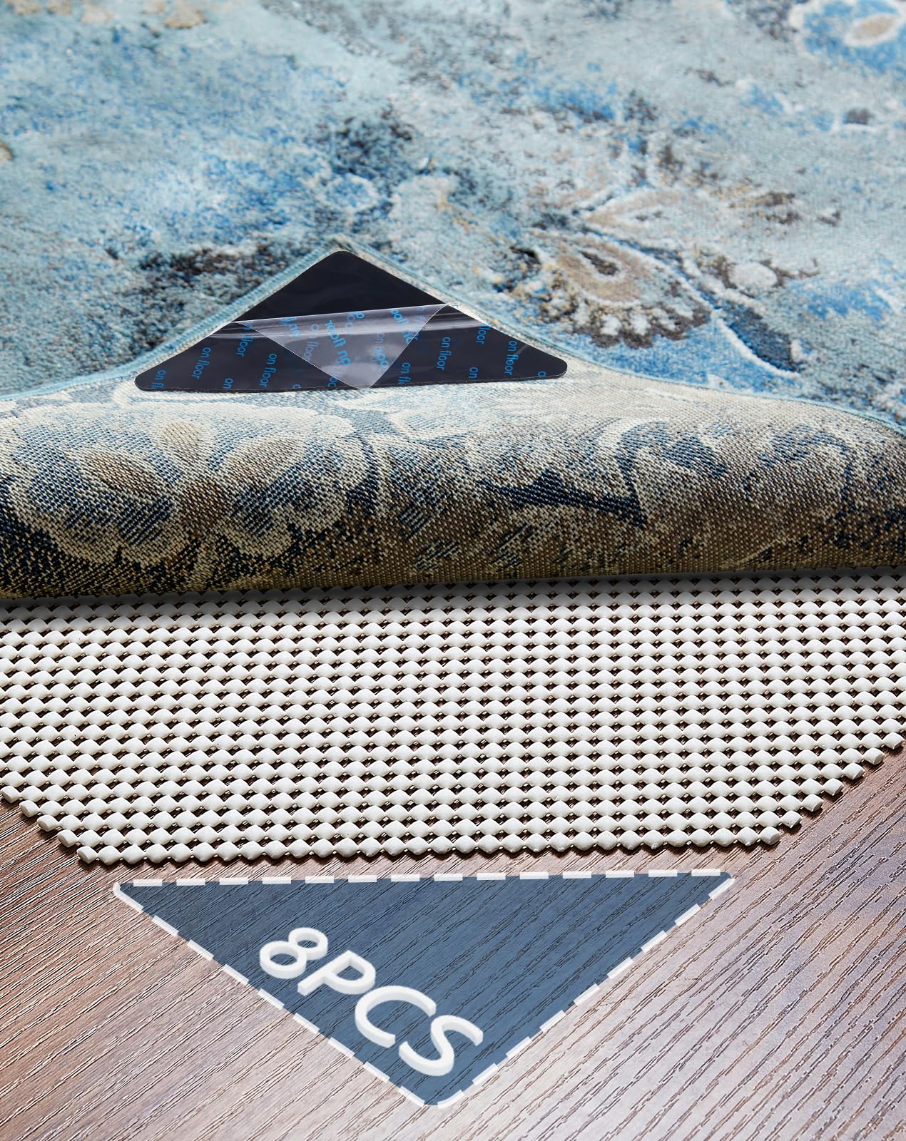 Photo 1 of Veken Rug Gripper Pad for Hardwood Floors Tile Floors with 8 Pcs Rug Tape, Thick Cushion Non Slip Rug Pads for Area Rugs, Under Carpet Anti Skid Mat, Keep Your Rugs Safe and in Place, 2x3 Ft