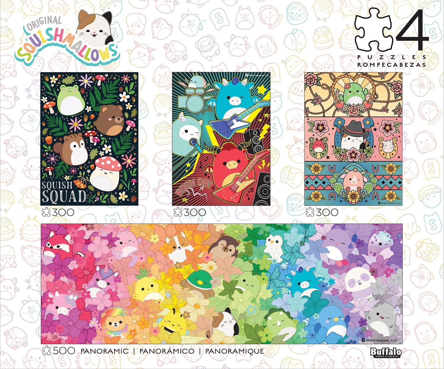 Buffalo Games - Squishmallows - 4 X 1 Multipack - Squish Multipack - Various Piece Count Jigsaw Puzzles for Adults - Challenging Puzzle Perfect for Game Nights