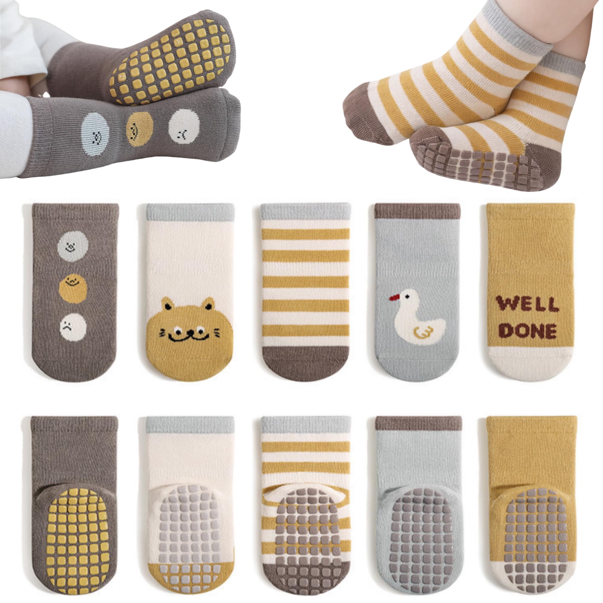 Baby Socks Set, Anti-Slip Grip Ankle Socks with Non-Skid Soles for Infants and Toddlers 1-3 Years, 5 Pack-image-6