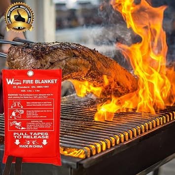 wucgea Emergency Fire Blanket for Kitchen - 4 Pack Fire Blanket DIN EN 1869:1997 Safety Fibreglass Fire Protection Blanket for Grease Fires Car School Fireplace Grill Office Garage Welding Warehouse 1.0 m x 1.0 m