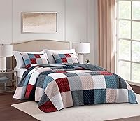 Vista 19 de Chezmoi Collection Cooper - Juego de edredón de retazos de 3 piezas en gris apagado, blanco y marfil con diseño floral y a cuadros - Colcha