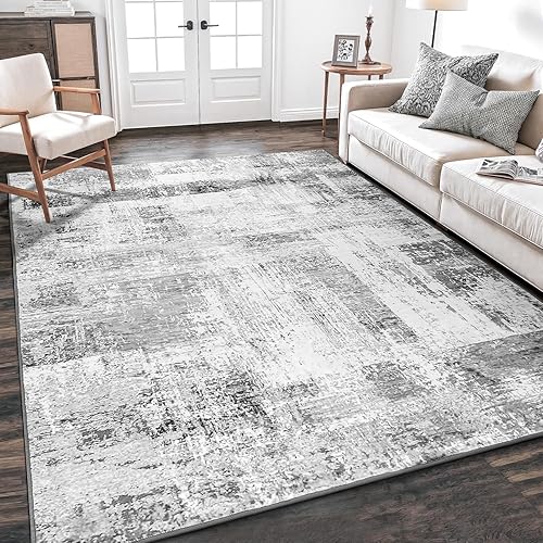 Miniatura 31 de Rugflix Alfombras de área de 8 x 10 pies para sala de estar, alfombra grande lavable, resistente a las manchas, pelo bajo, alfombra oscura moderna