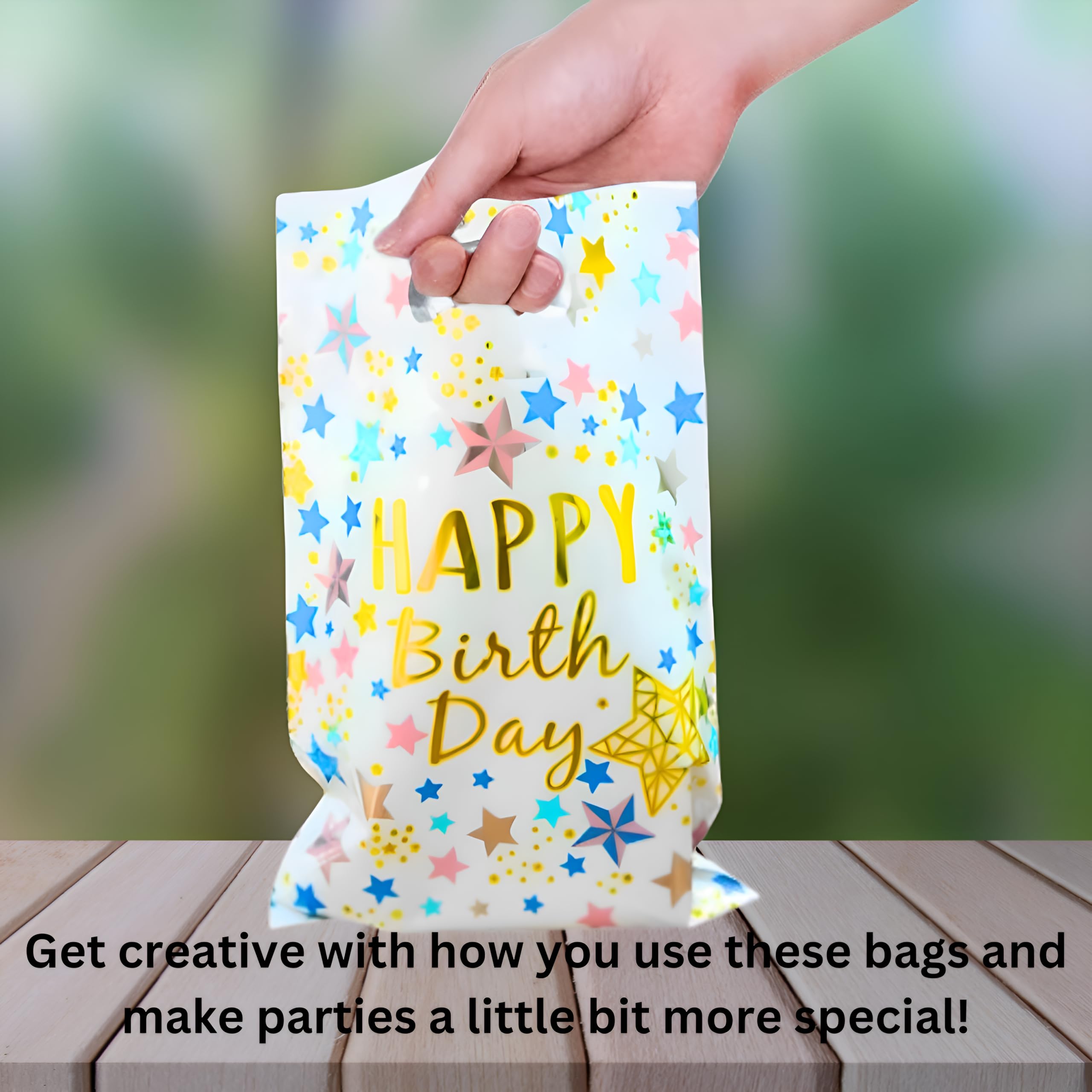 WP WANNA PARTY Paper 10 Pcs Starry Affairs Happy Birthday Loot Bags Party Favor Goodie Candy Bags with Handles for Kids Boys & Girls 12" x 8", White 2