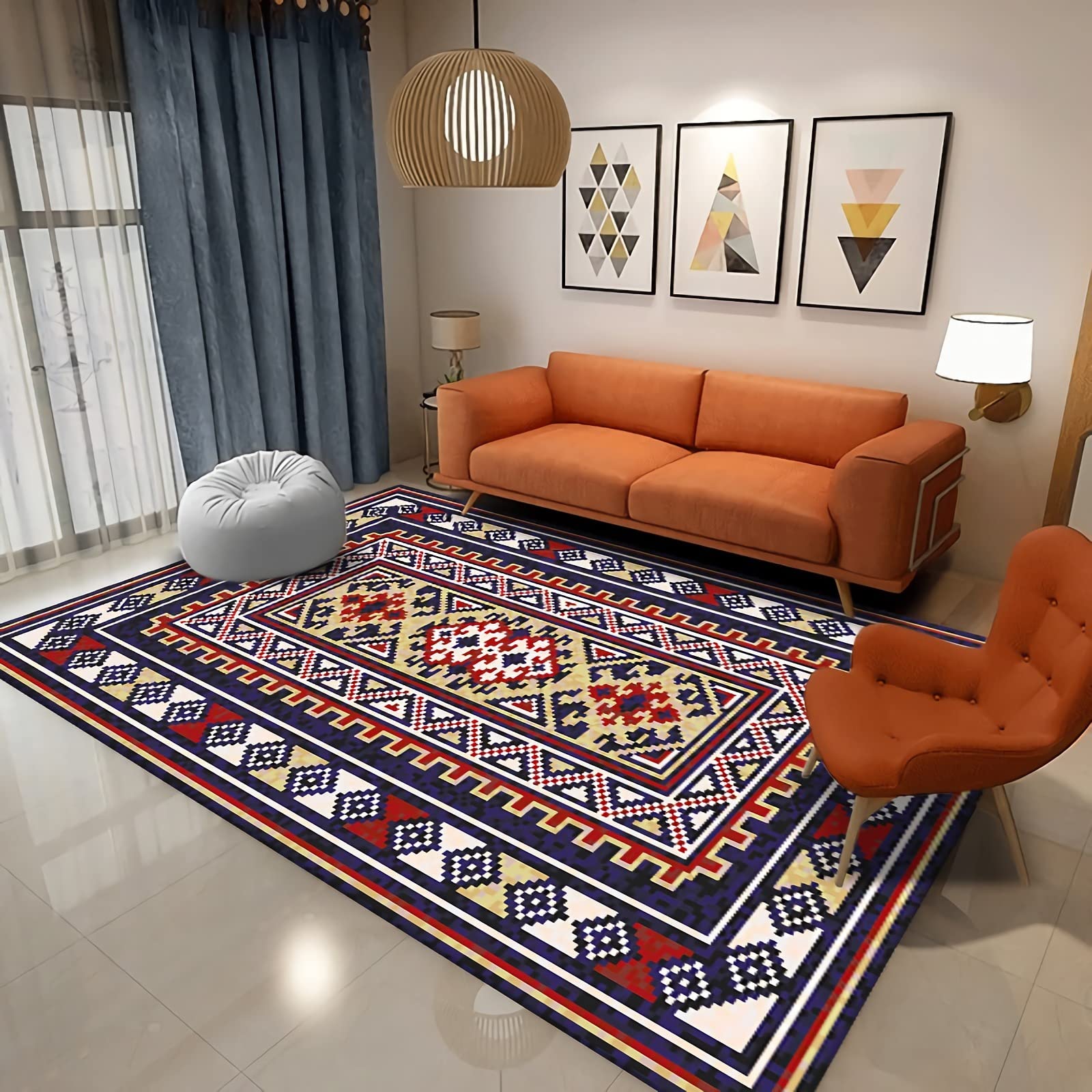 Dywan do pokoju zabaw niebieski czerwony żółty retro design trwały antypoślizgowy dywanik, akcesoria do pokoju zabaw akcesoria do pokoju dziecięcego, 200 x 300 cm