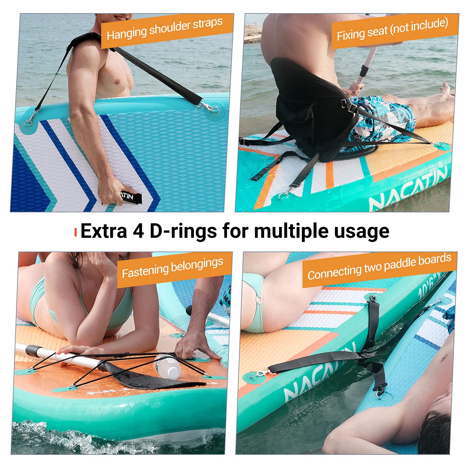 Pádel Inflable Adulto, NACATIN 10'6" Stand Up Paddle Inflable con Paleta Ajustable, Bomba, Mochila Impermeable, Ideal para Todos los Niveles de Habilidad (Asiento de Kayak Opcional Disponible)