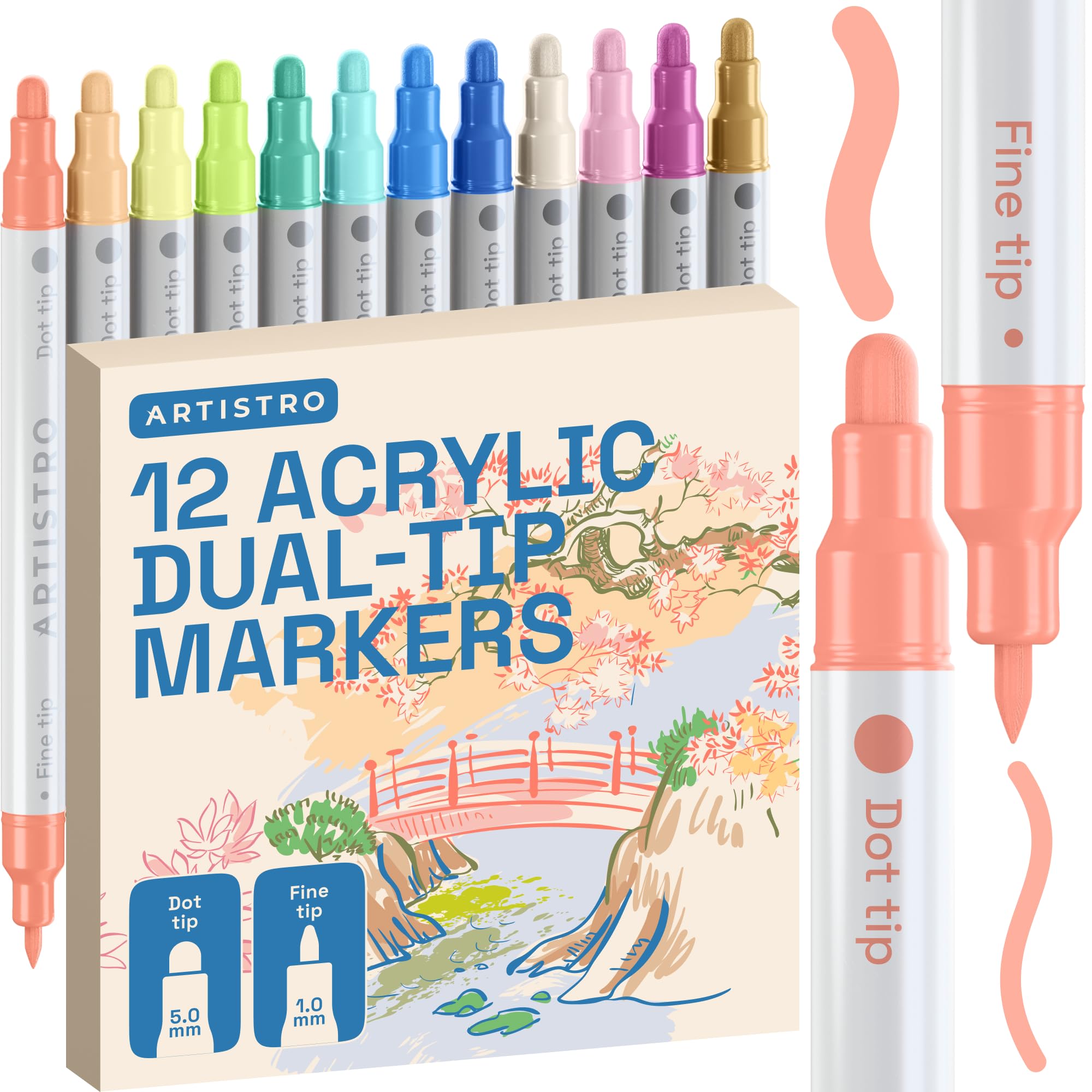 ARTISTRO 12 Pastel Dual-Tip Acrylic Paint Marker Pens