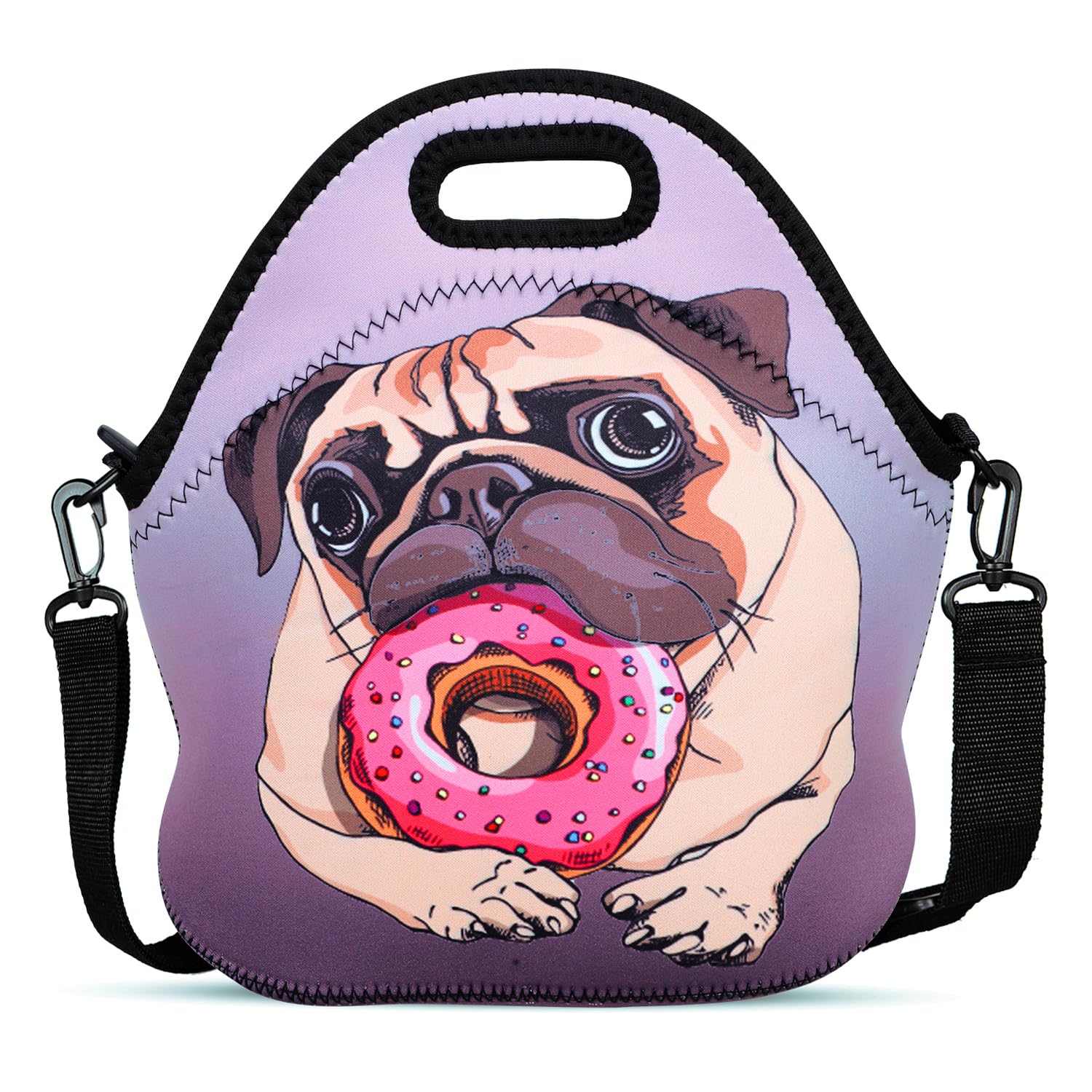 Amazon.com: Violet Mist Insulated Neoprene Lunch Bag, Cute Pug  display picture 1
