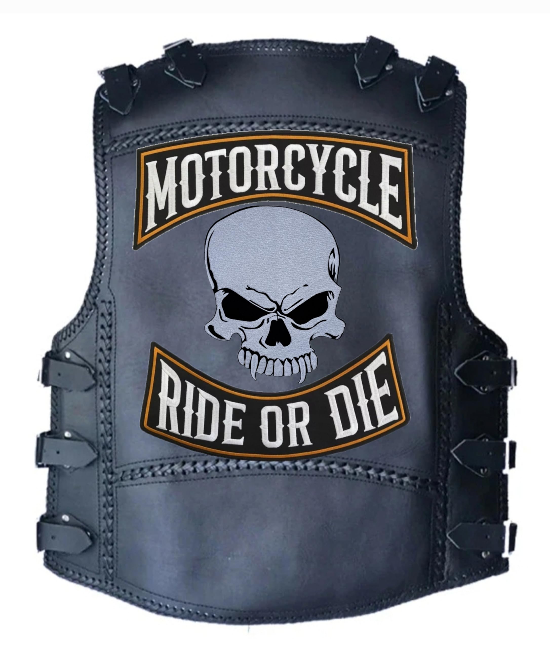 Set 2 Toppe ricamate Biker " Motorcycle | Ride Or Die " + Teschio Vampiro Termoadesive per gilet e giubbotti moto, per decorare giacche da moto, accessori abbigliamento, fai da te. (SetVampire)
