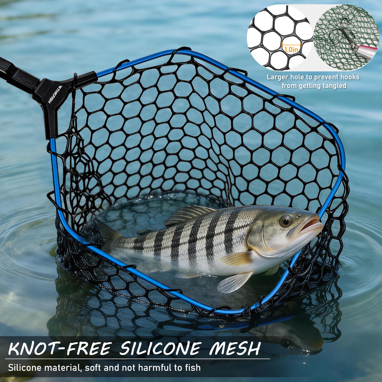 THKFISH Red de pesca de fibra de carbono, mango de 27 a 157.5 pulgadas de largo, red de pesca plegable portátil para salmón, cabeza de acero, mosca, bagre, lubina, pesca de trucha, red de trucha