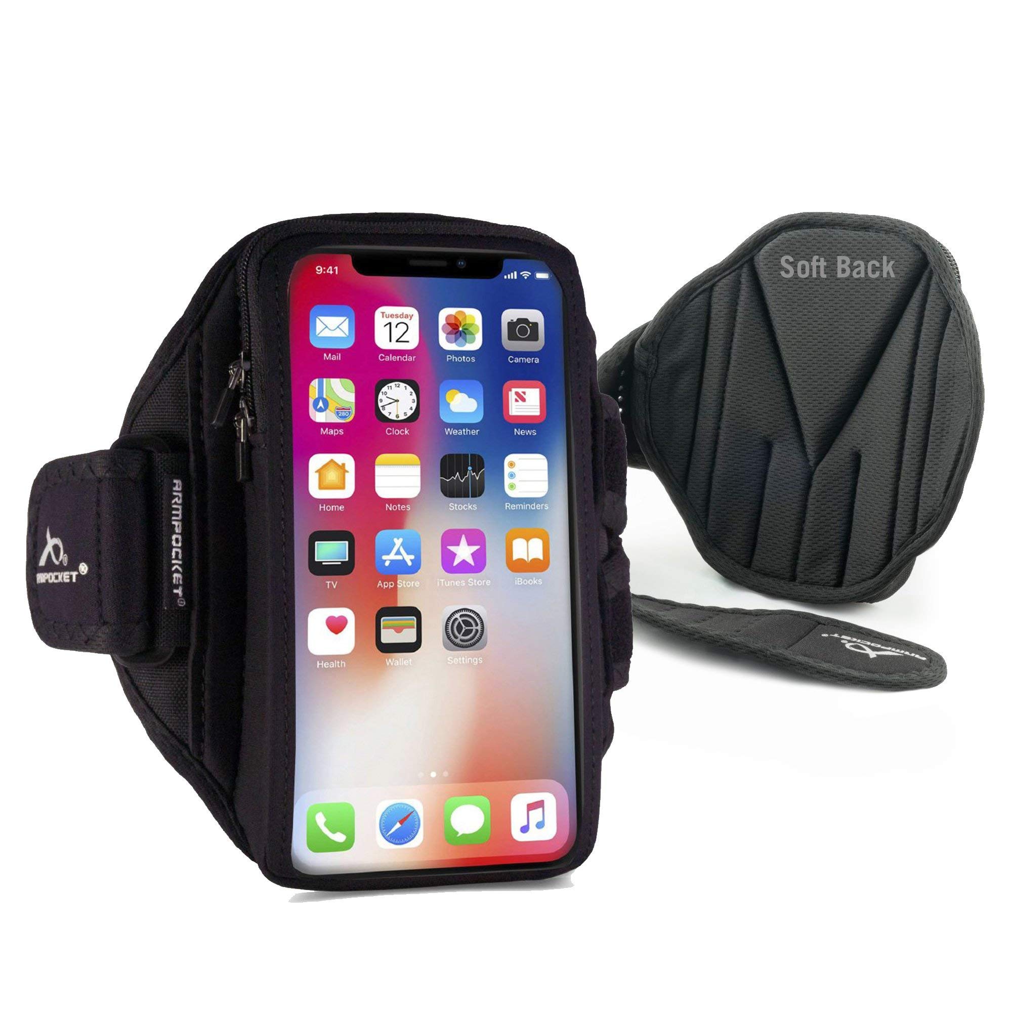 ArmpocketX Plus Arm Band, Cell Phone Holder for Walking, Running Arm Bands for Cell Phone w/ Case, for iPhone 14 Series, Galaxy S21 Ultra, Pixel 7 Pro, & Devices Up to 6.5 Inches, Black Medium Strap