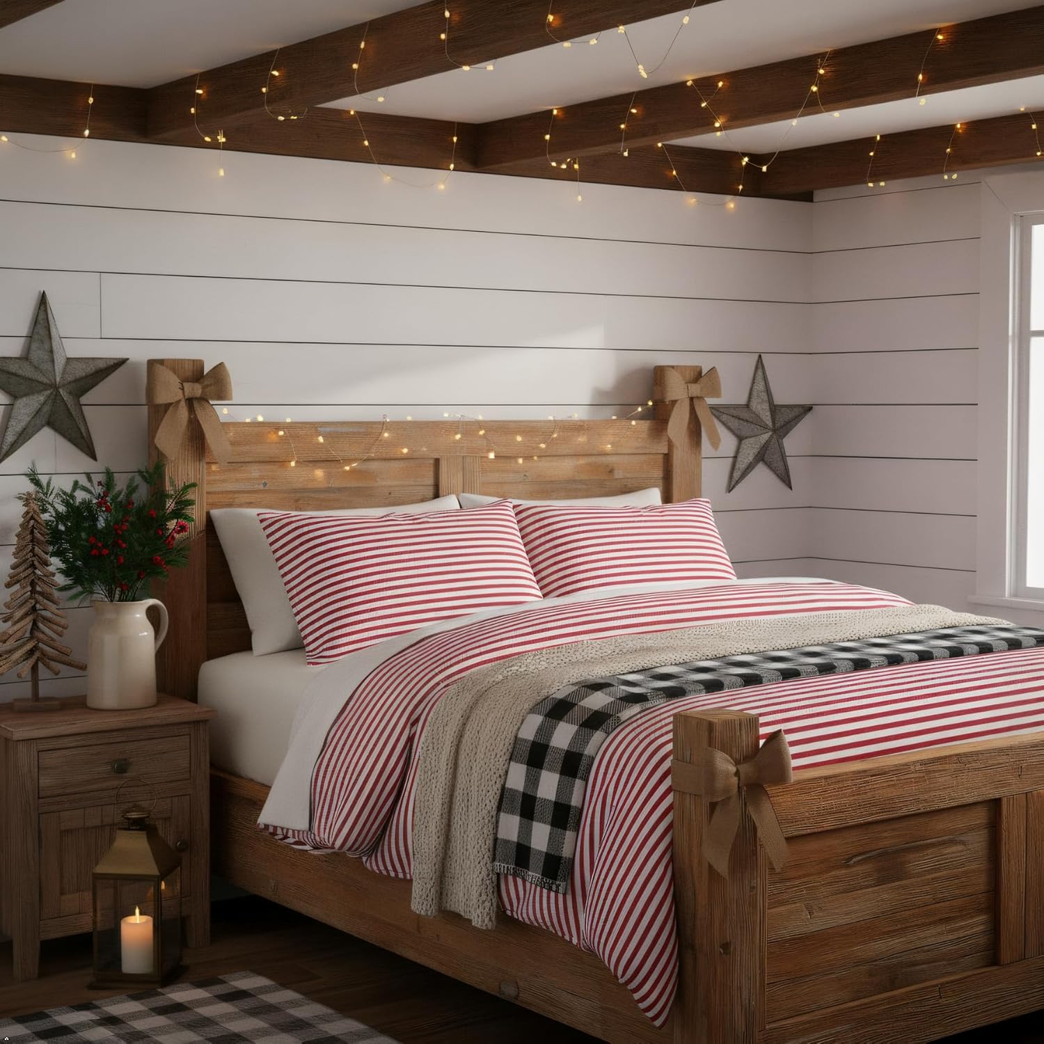 rockcloud Pillow Case Set 400 Thread Count 100% Cotton Standard Size 2pc, Red Stripe - Image 4