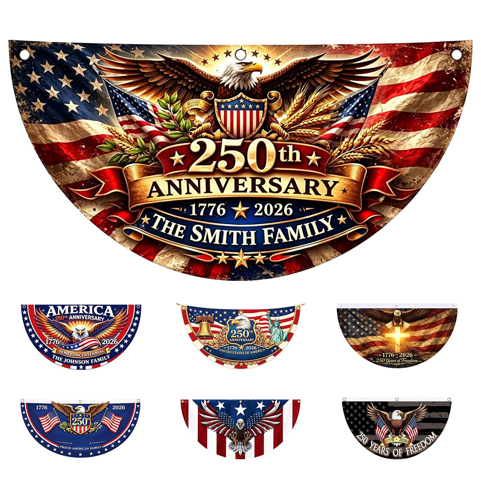 Personalized America 250 Flag Banner 1776-2026, Custom American Flag with Family Name & Photo, Patriotic Garden Flags for Outside, 250th Anniversary USA Decorations, 4th of July Yard/Wall/Outdoor Flag