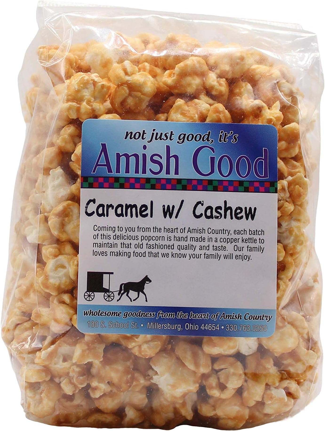 Amish Good Premium Caramel Popcorn with Cashews Real Butter and Coconut Oil in 12 oz Bag