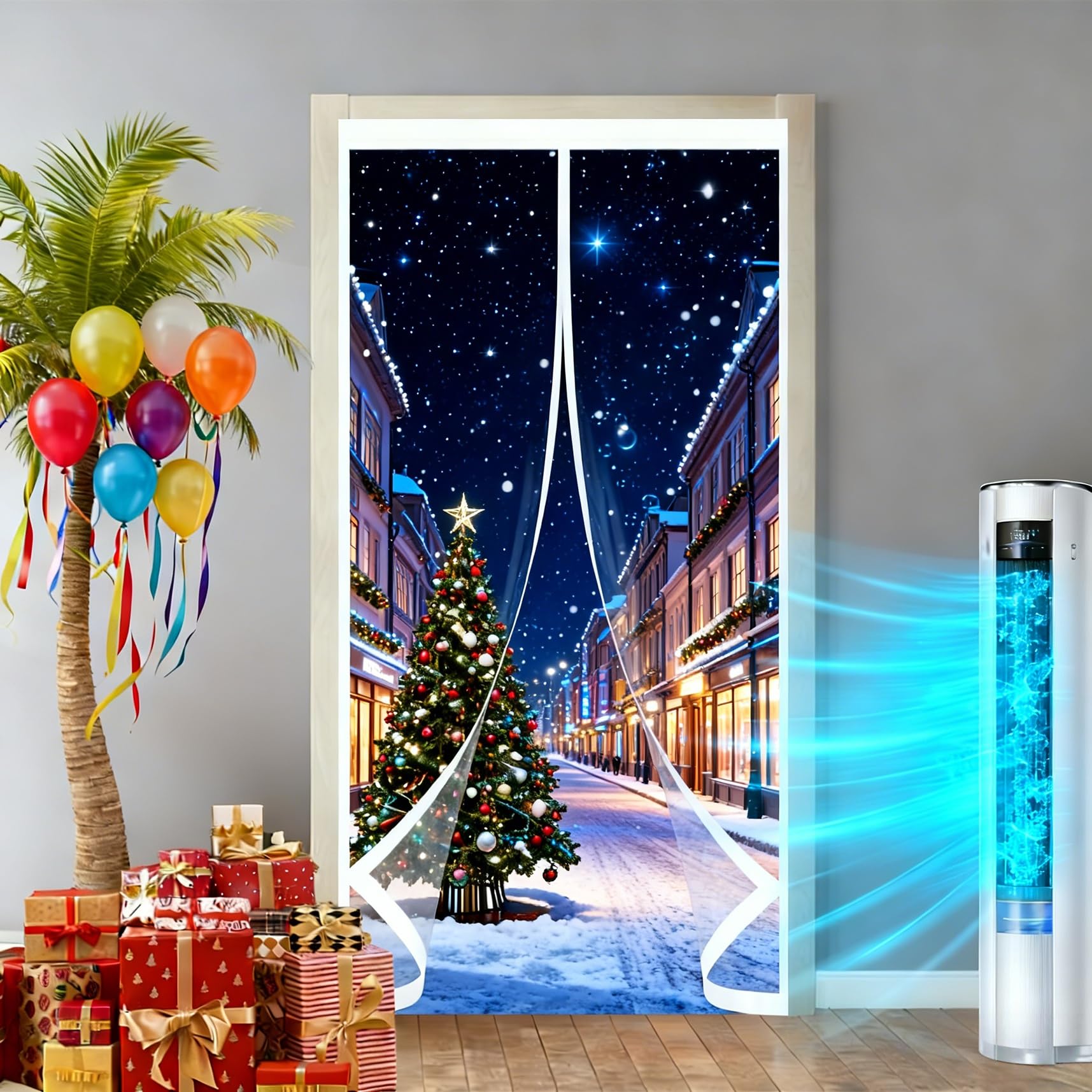 Rideau Thermique Isolant 126 x 205 cm Fermeture Automatique - Coupe-Ven- avec Protection Thermique Moustiquaire Porte Rideau pour Cuisine, Chambre à Coucher, A