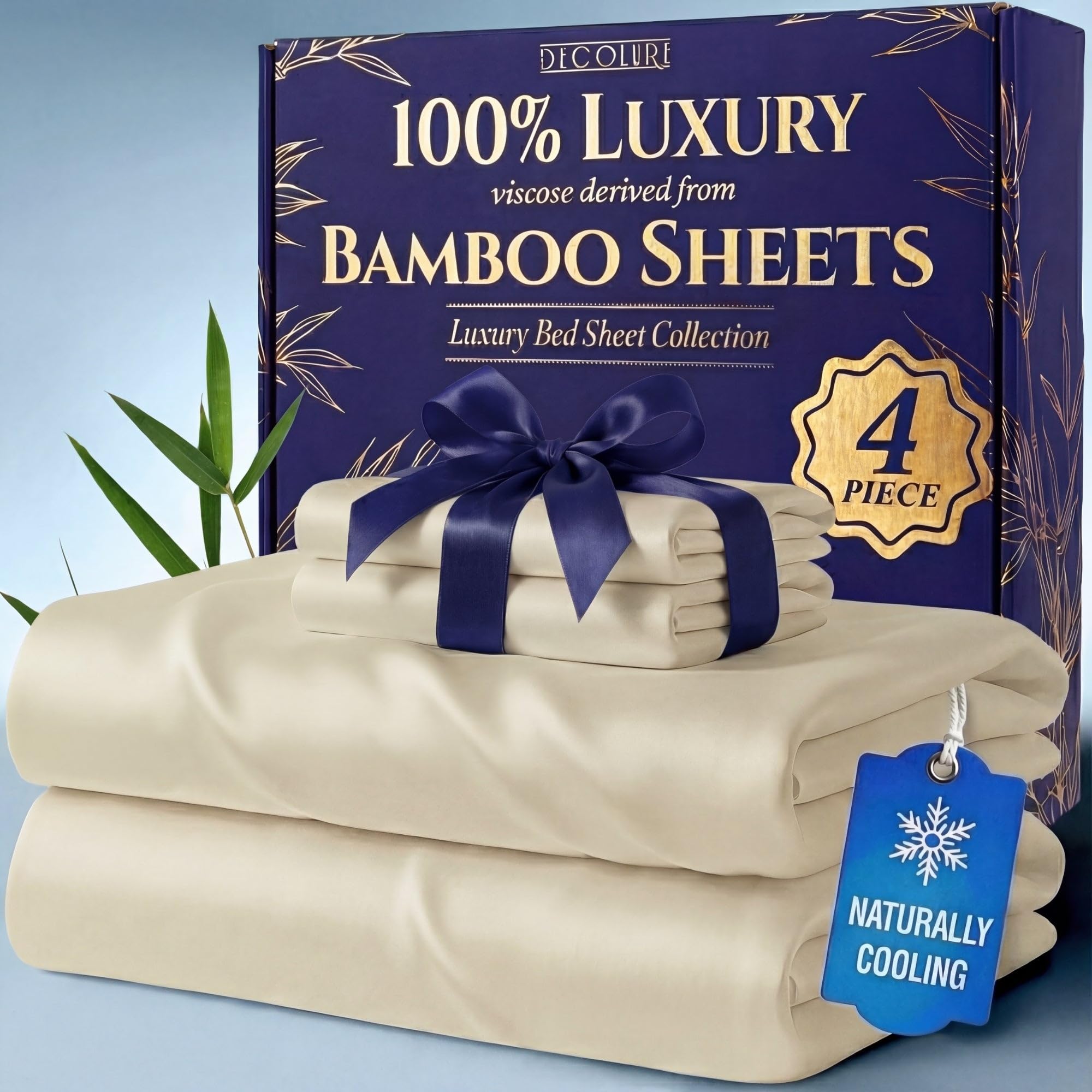 Photo 1 of DECOLURE 100% Viscose Derived from Bamboo Sheets Queen Size - Luxury 4 Pc Naturally Cooling Sheets, Ultra Soft Bed Set - Deep 17" Pockets, Durable Double Stitching, Oeko Tex Standard (Creme)