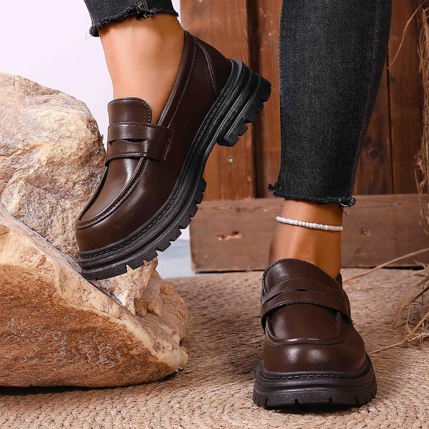 Loafers for Women Platform Comfort Slip On Round Toe Chunky Heel Penny Loafers Business Work Office Daily Casual Dressy