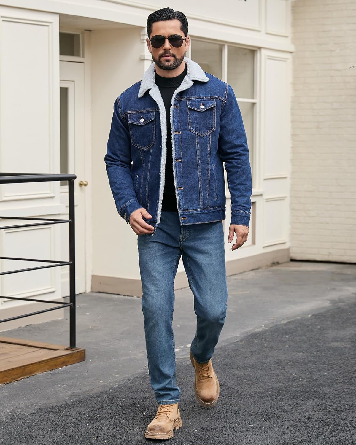 ABSECAI Men's Sherpa Lined Trucker Jacket Winter Fleece Lined Denim Coats Slim fit Casual - Image 3