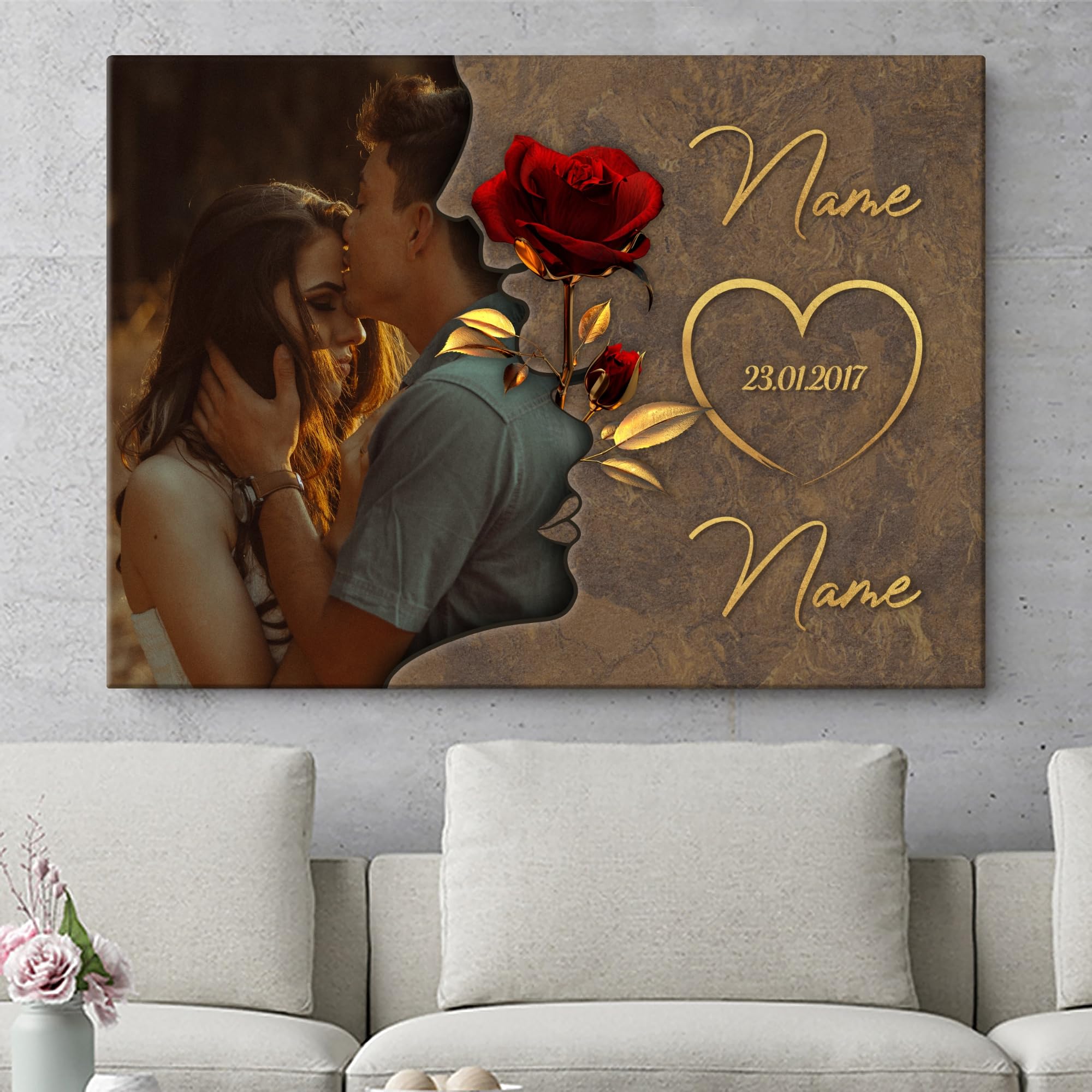Liebesleinwand Leinwandbild personalisiert mit Foto | Leinwand gestalten mit Foto, Namen und Datum Geschenk für Partner | Liebesgeflüster