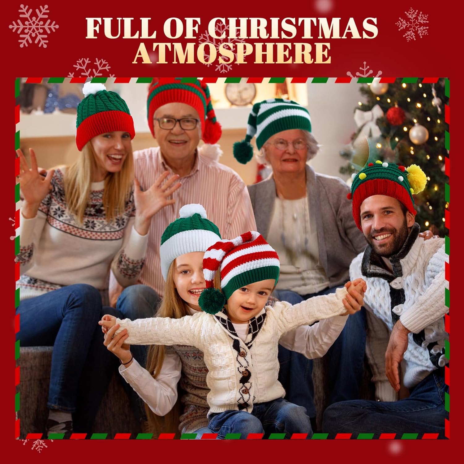 Hicarer 16 Pcs Santa Hats Bulk for Adults Christmas Knitted Elf Hats Xmas Beanie Winter Crochet Caps Santa Christmas Beanie with Pom Red and Green Skull Cap for Xmas Winter Holiday Party Supplies Gift - Image 4