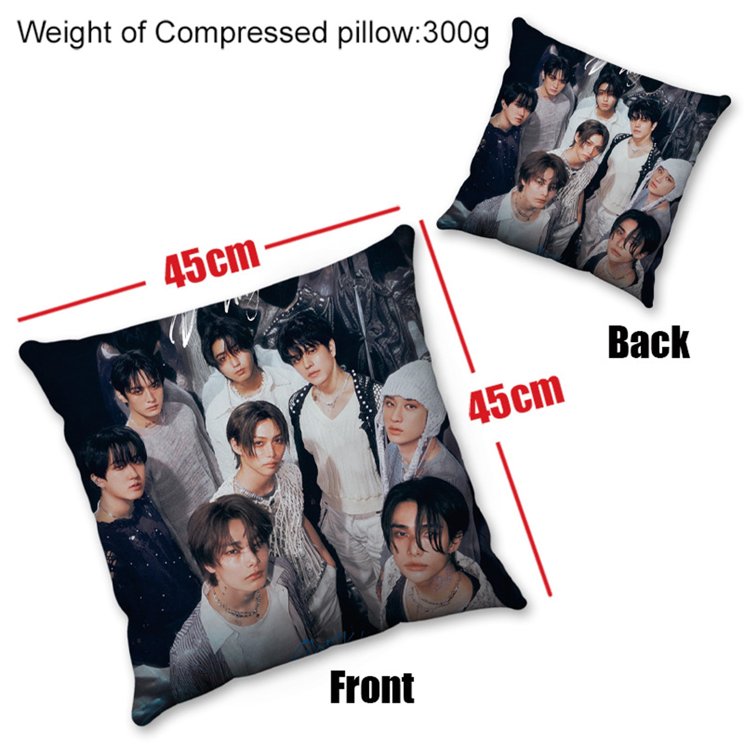 Roffatide KPOP Stray Kids Cuscino per Stay 45 * 45 cm Cuscino quadrato per divano Camera da letto Auto Regalo per fan Stile J