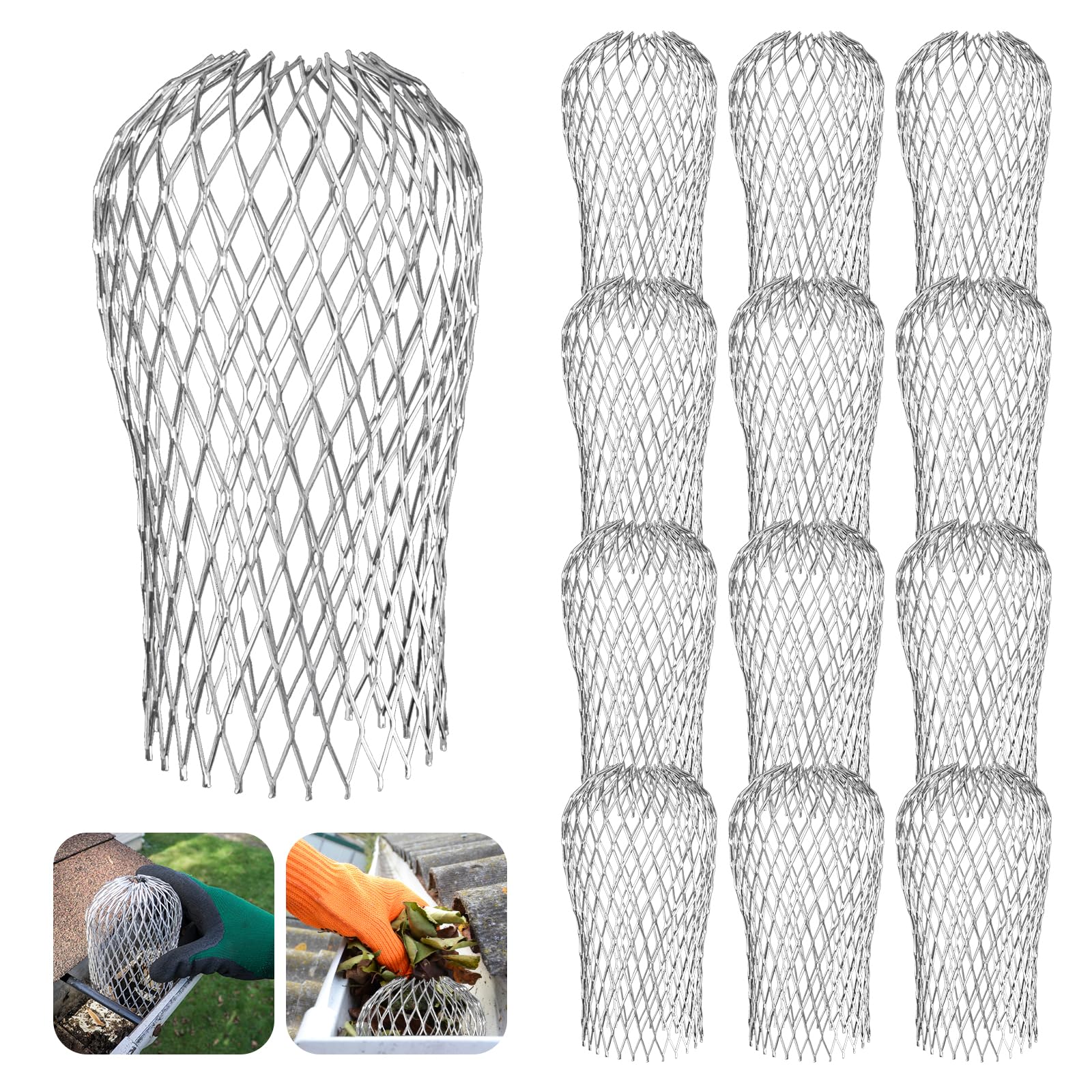 12 Pack Gutter Guards Gutter Cleaning Tools 3.5 Inch Expandable Aluminum Filter Strainer Leaf Guards for Gutters Gutter Downspout Guard for Preventing Leaves Blockage Debris Twigs