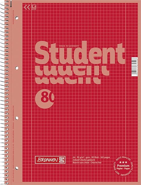 Brunnen 1067928123 notatnik student Colour Code (A4 w kratkę, liniatura 28, 90 g/m², 80 arkuszy), czerwony