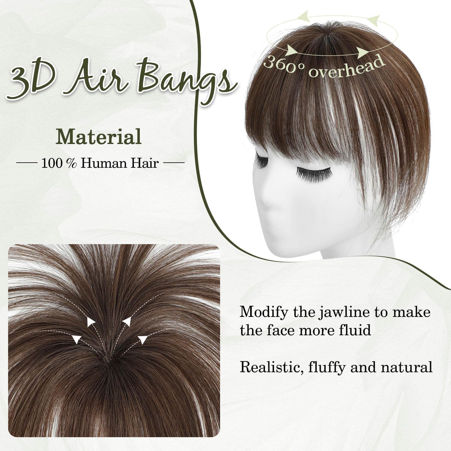 Flyroseing 100% Real Human Hair Clip in Fringe, Light Brown Clip in Bangs Hairpieces - Image 4