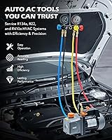 Vista 2 de Orion Motor Tech - Bomba de vacío y juego de medidores de AC, bomba de vacío de 1/3 hp, kit de manómetro de 4 cfm con detector de fugas, 4 mangueras