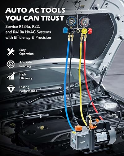 Miniatura 2 de Orion Motor Tech AC Vacuum Pump and Gauge Set, 1/3 hp 4 cfm Vacuum Pump Manifold Gauge Kit with Leak Detector 4 Hoses & Accessories for R134a R22