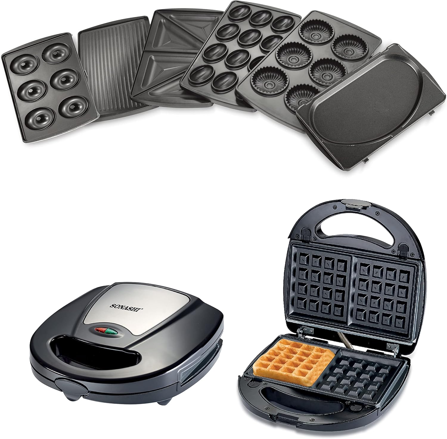 Sonashi 7-in-1 Multi Snack Maker SSM-862 – Detachable Sandwich, Grill, Donut, Waffle, Cupcake, Nutty, Omelet Making Plates | Kitchen Appliances Sonashi 7-in-1 Multi Snack Maker SSM-862 – Detachable Sandwich, Grill, Donut, Waffle, Cupcake, Nutty, Omelet Making Plates | Kitchen Appliances