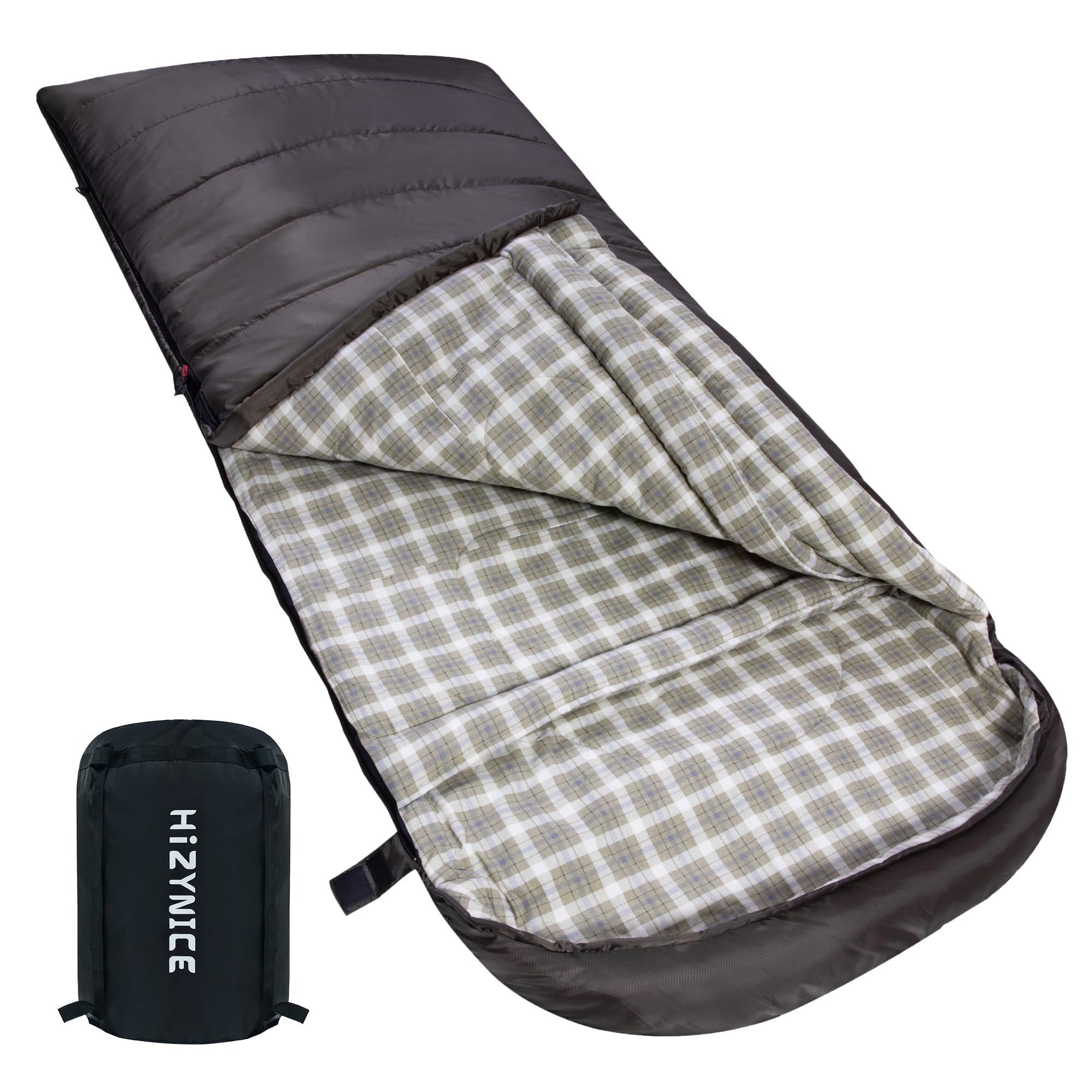 Photo 1 of HiZYNICE Sleeping Bags for Adults Large Wide Cold Weather 0 Degree XL XXL Plus Size Oversized,Olive Brown Right Zip