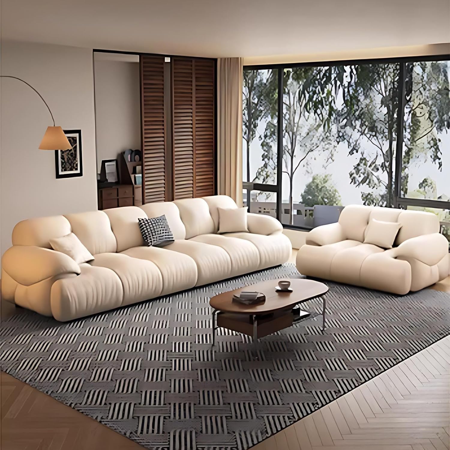 Sectional Couches - Stylish Sectional Sofa Set with Chair, Leather Fabric & Metal Legs, Luxury Couch Sets with for Living Room, No Assembly Needed (Off-White-D,118IN)
