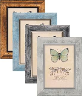 XUANLUO 5x7 Picture Frames Set of 4 Rustic Vintage Wood Grain HD Plastic Cover Wall Mount Tabletop Display Wedding Gift