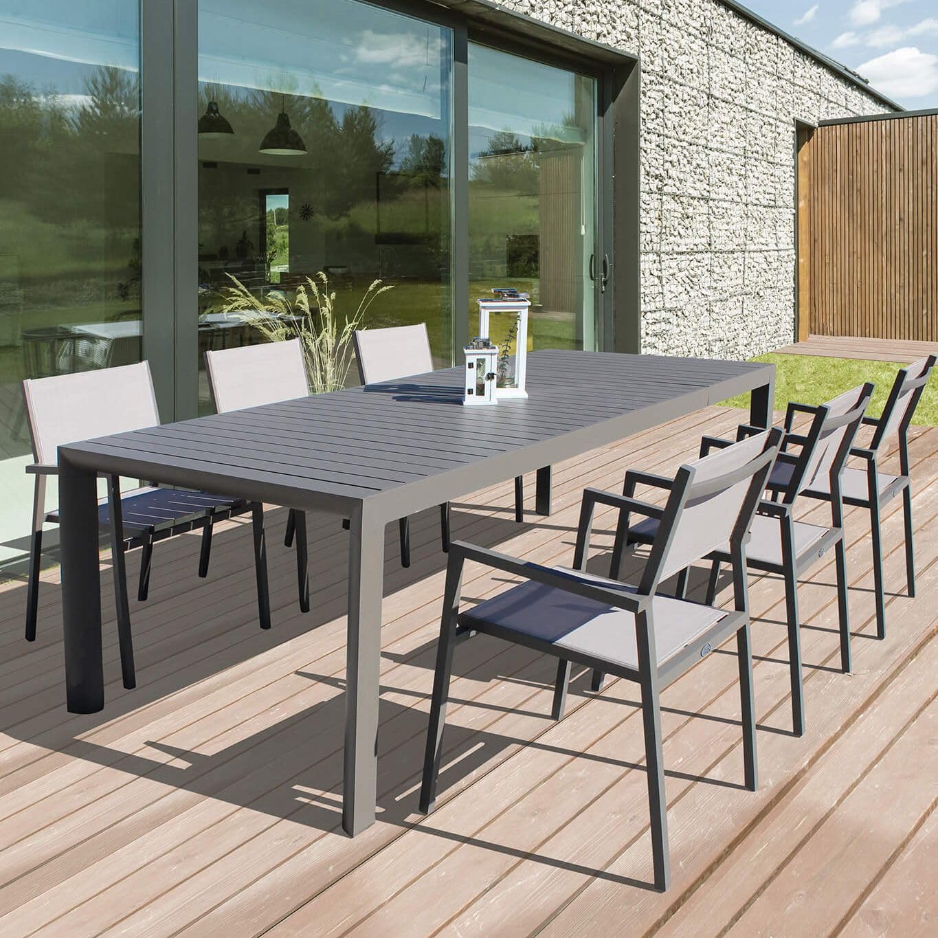 milani home - tavolo da giardino allungabile, alluminio, 10 posti, taupe, piano 160/240 x 70 cm