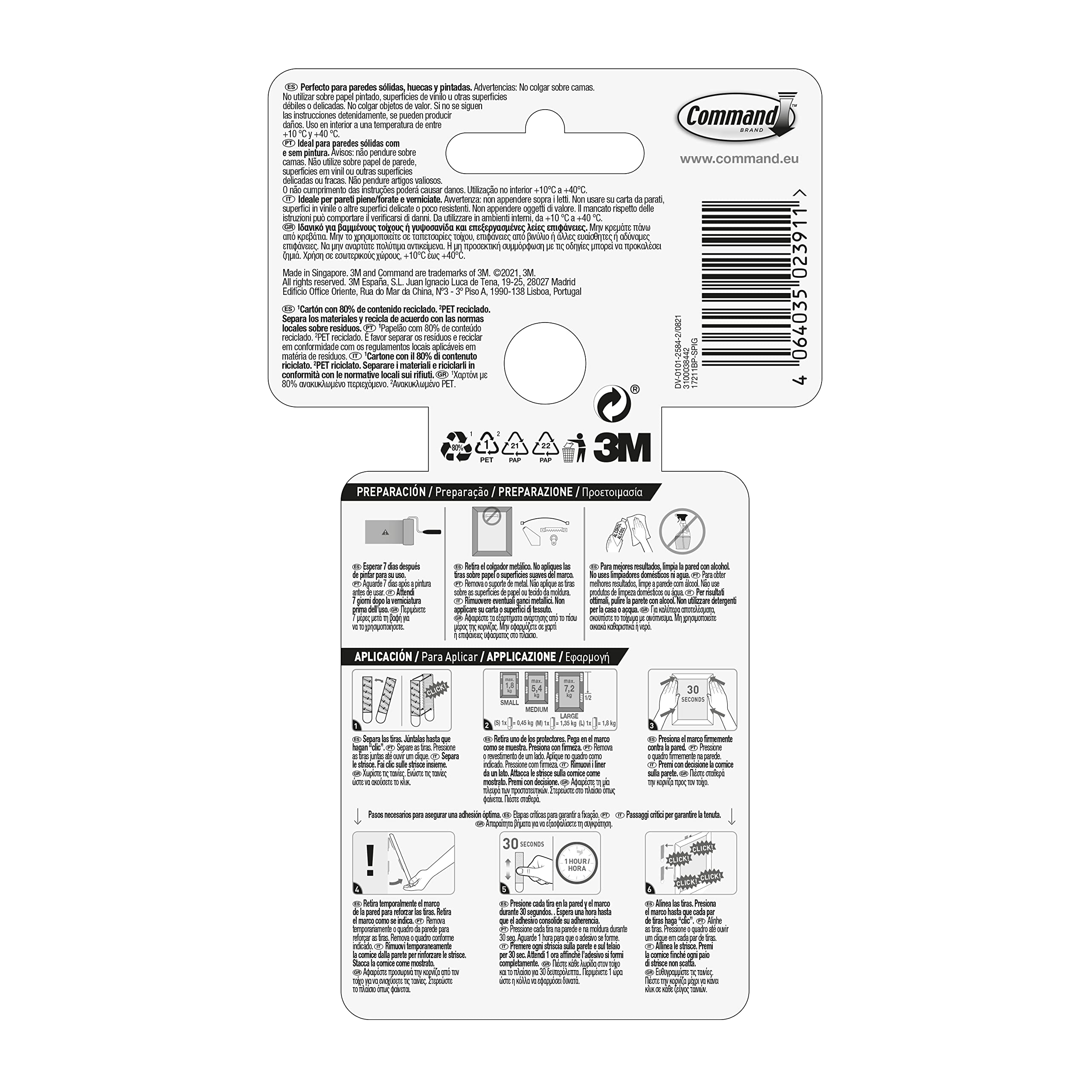Command Tiras Adhesivas para Colgar Cuadros, 8 pares Grandes/6 pares Medianas/4 pares Pequeñas, Blancas - Para Marcos, Espejos, Letreros, o Relojes de Pared - Colgar Sin Agujeros y Sin Taladrar