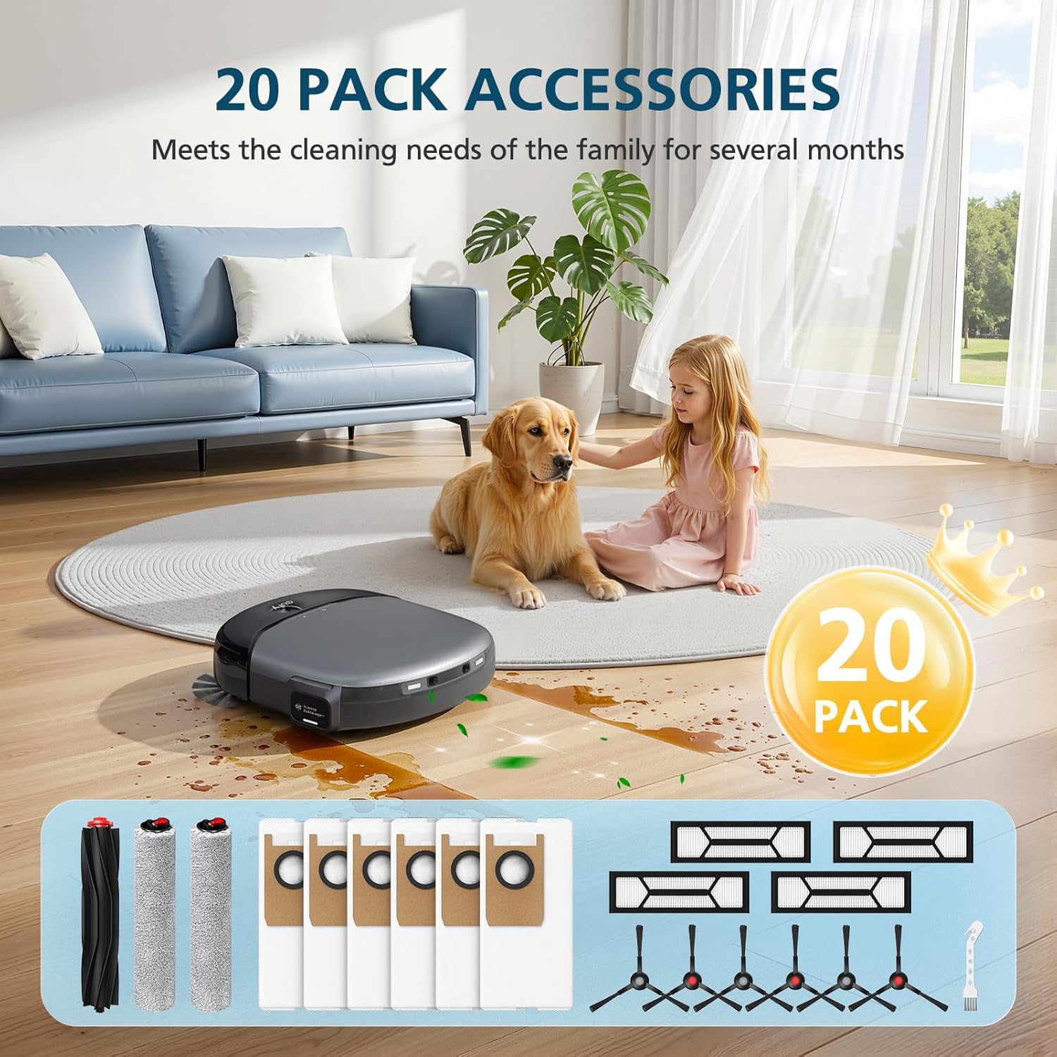 Omni S1 Pro/S1 Accessory Kit for eufy S1, Omni S1 Pro Robot Vacuum Replacement Parts, Include 1*Main Roller Brushes, 2*Mopping Rollers, 6*Side Brushes, 4*HEPA Filters, 6*Dust Bags, 1*Cleaning Tool