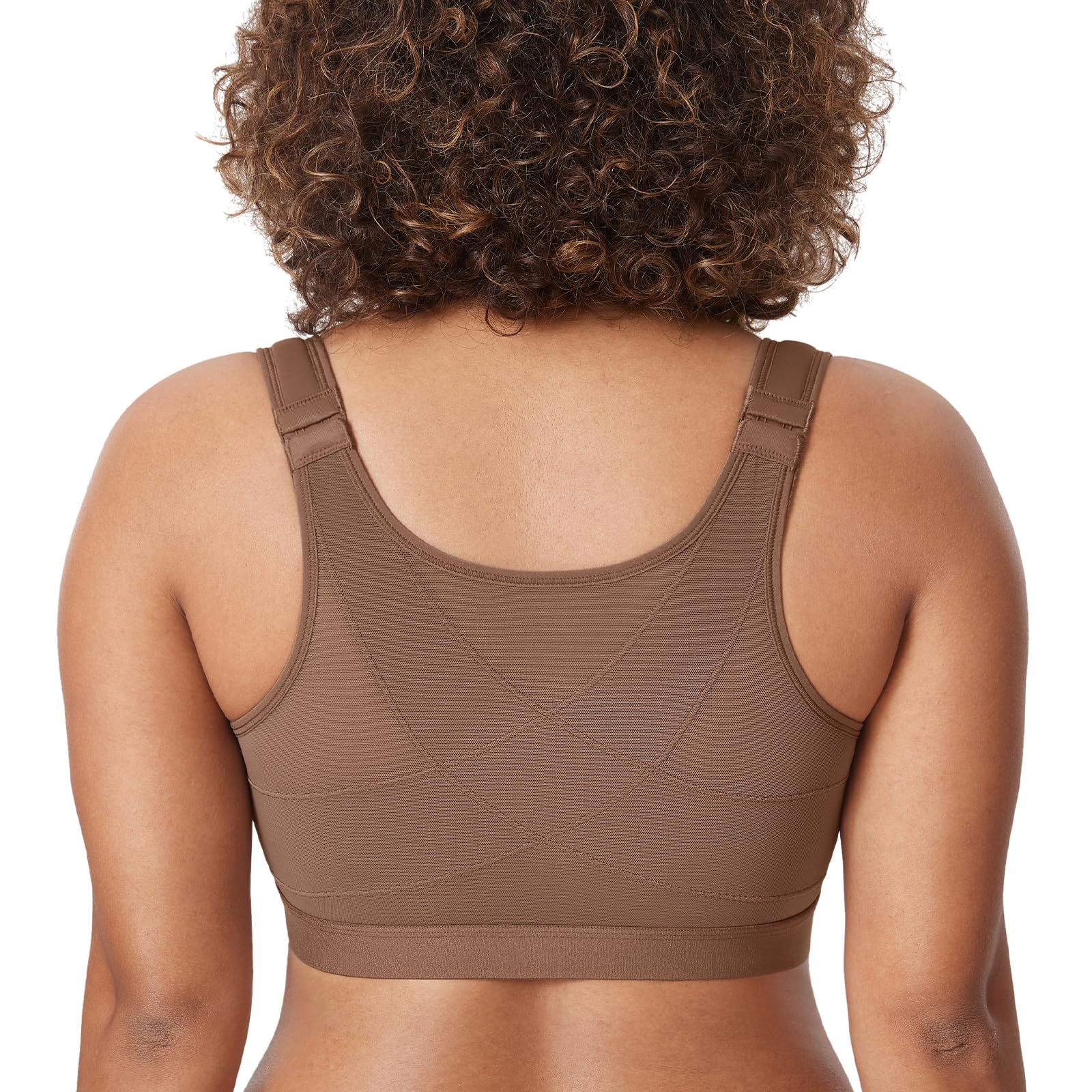 DELIMIRA Women's Full Coverage Front Closure Wire Free Back Support Posture Bra