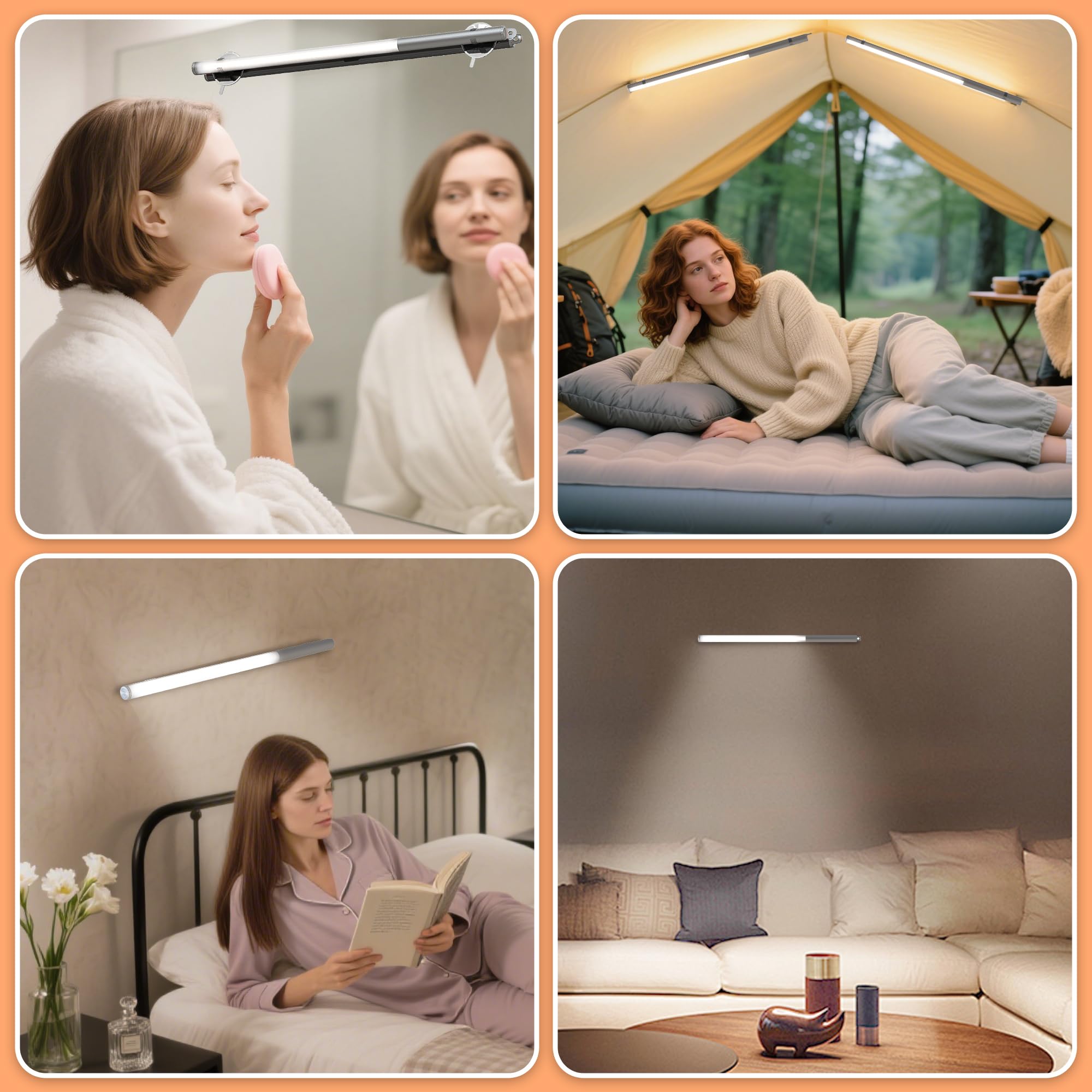 Deecam LED Dimmbare schminktisch beleuchtung,3 Modi und Stufe 10 Dimmen schminklicht für spiegel,35CM IP20 wandleuchte bad für spiegelleuchte,beleuchtung,Make-up,Reisen,Schlafzimmer(Silber,aufladbar)