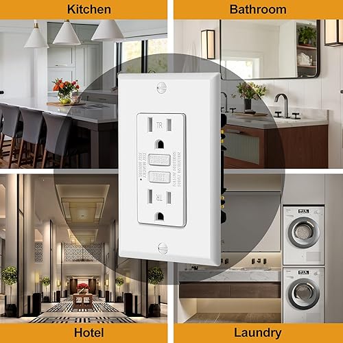 Miniatura 3 de ELECTECK Paquete de 3 salidas GFCI de 15 amperios, resistentes a manipulaciones (TR), receptáculos GFI ultra delgados con indicador LED, interruptor