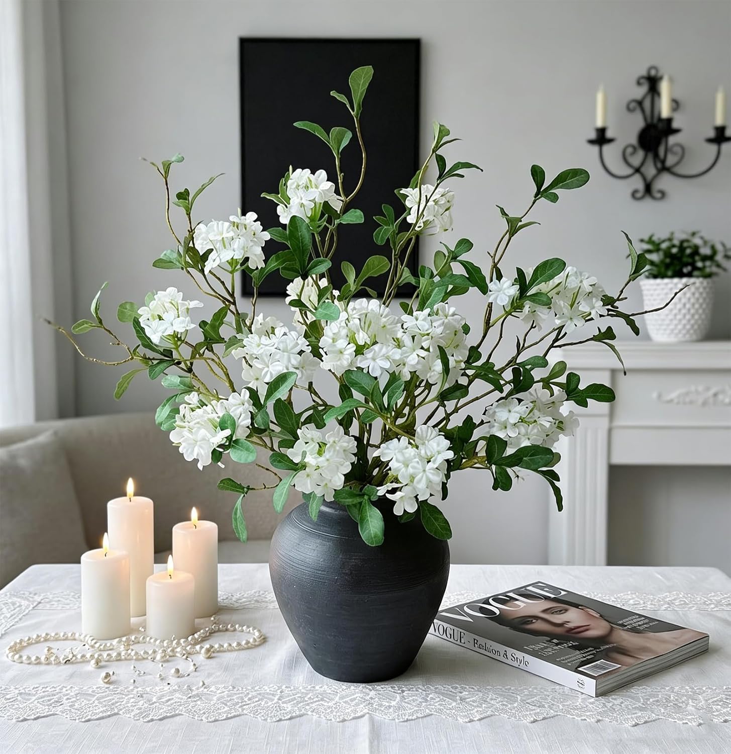 5PCS Faux Flowers for Vase Spring Stems Indoor Decoration – 26.8",Artificial Flower Branches for Vase,Bulk Silk Fake Flowers Stems for Home Kitchen Dining Table Centerpieces(White)