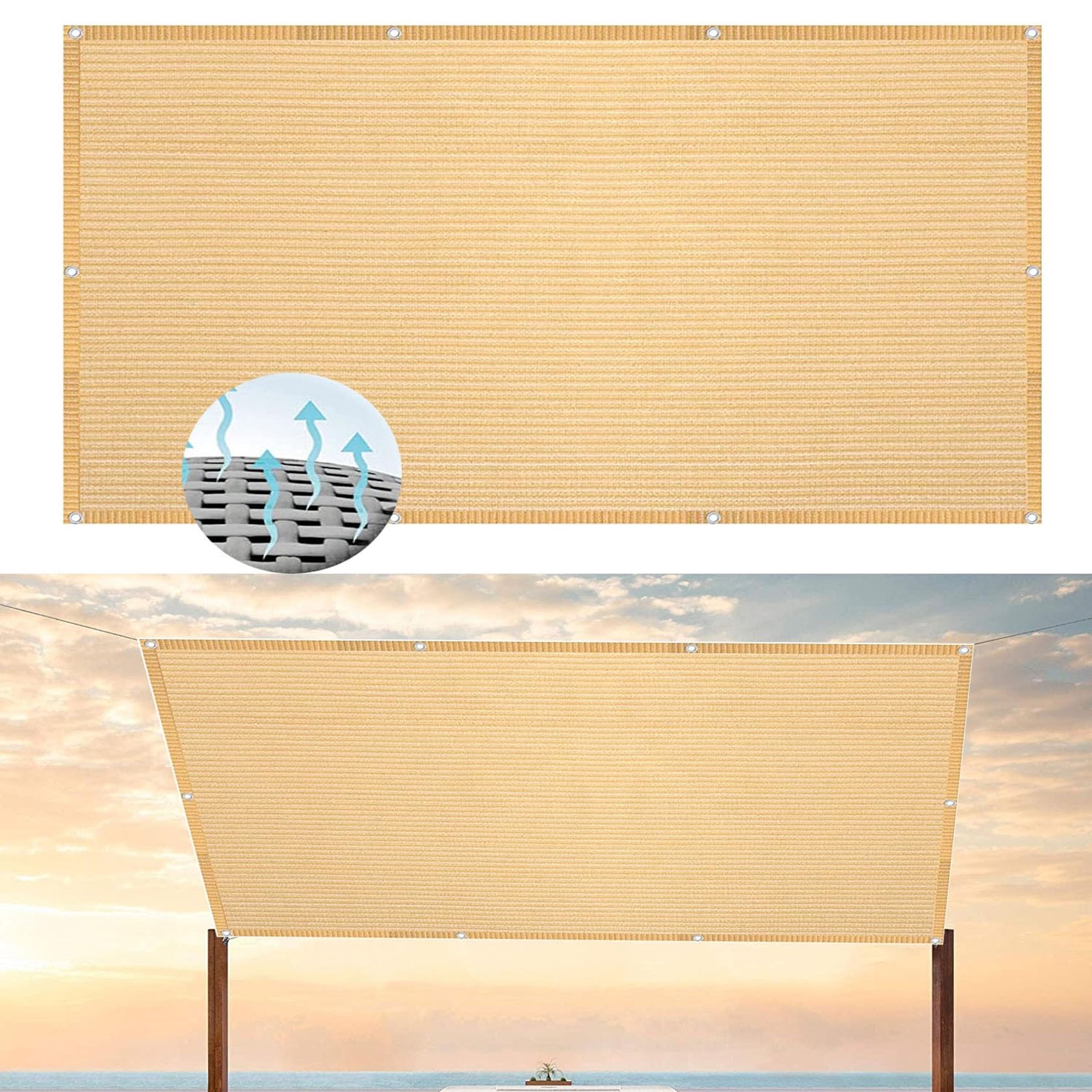 Voile d'ombrage extérieur jaune sable rectangulaire 2.8x3.2 m en toile tendue