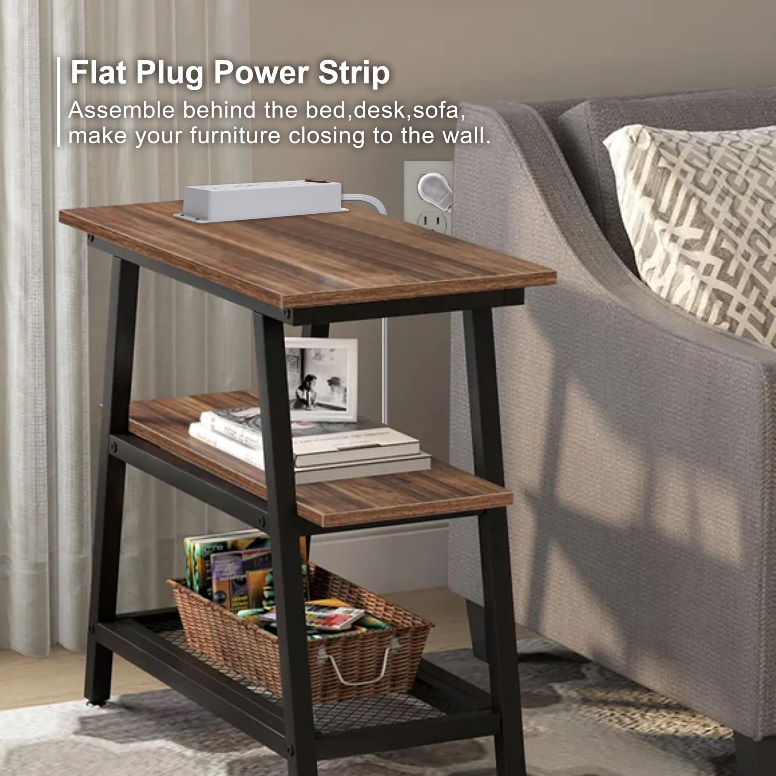 20W USB C Multi Outlet Wall Mount Computer Extension Cord 4 Outlets 3 USB Ports (2 QC USB-A & 1 PD USB-C) Flat Home Ports,