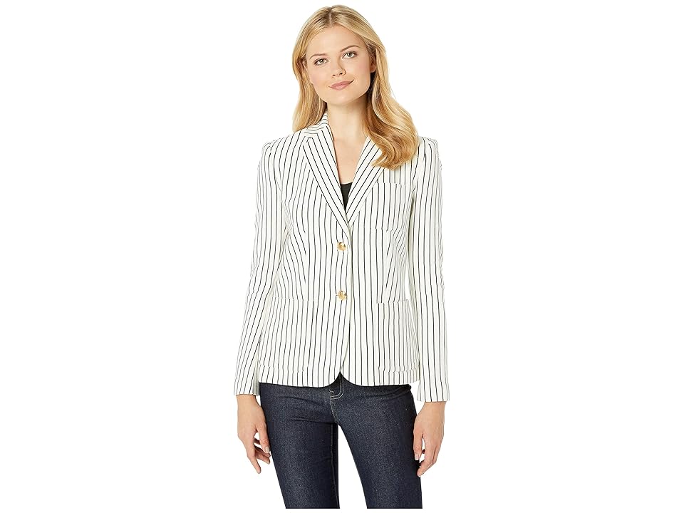 

LAUREN Ralph Lauren Striped Pique Blazer (Mascarpone Cream/Polo Black) Women's Jacket, White