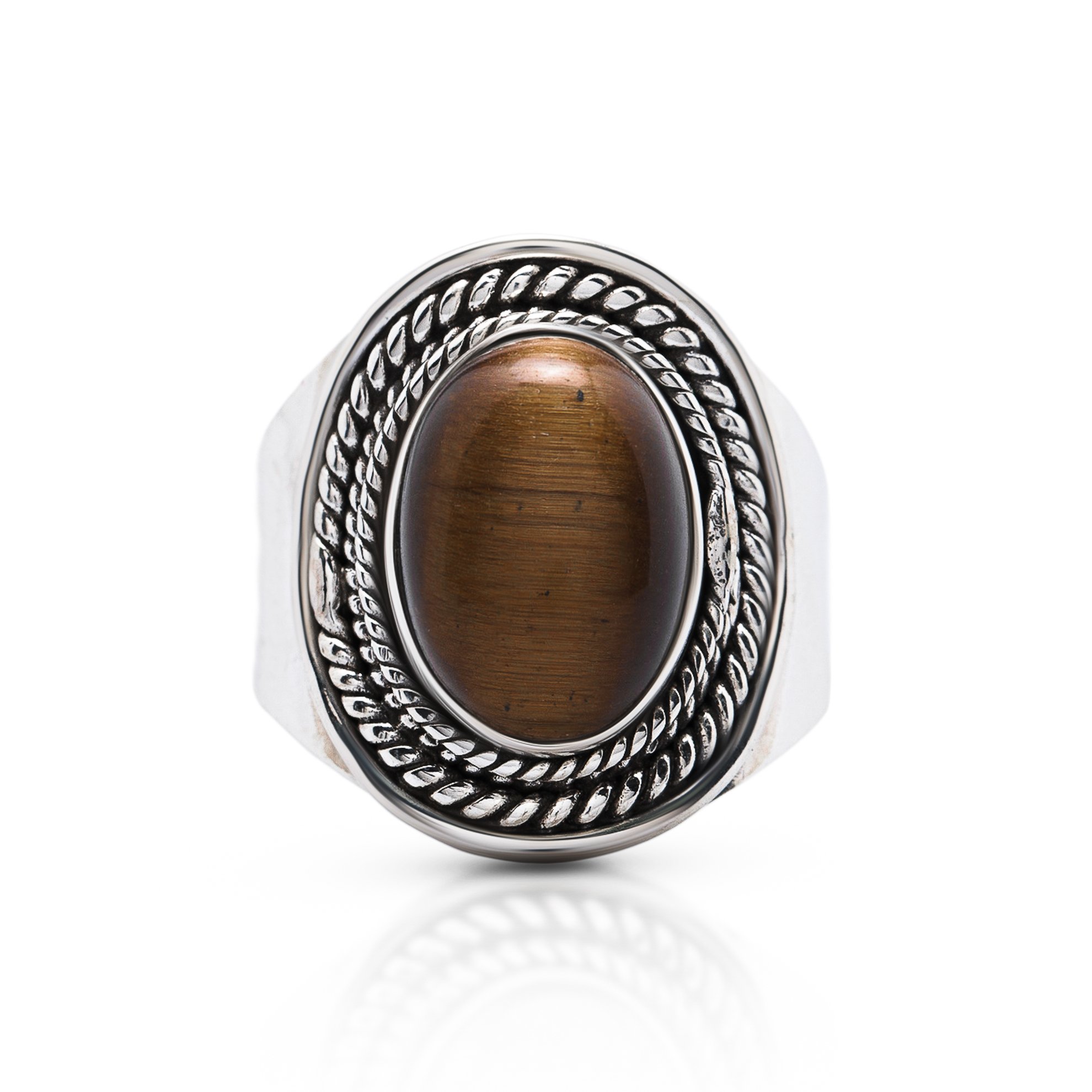 Koral Jewelry Tiger Eye Oval Stone Vintag Gipsy Ring 925 Sterling Silver US Size 7 8 9 10