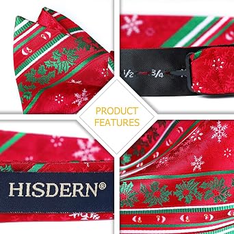 HISDERN Christmas Bow Ties for Men Xmas Self-tied Bowties and Pocket Square Set Festival Woven Bowtie Handkerchief