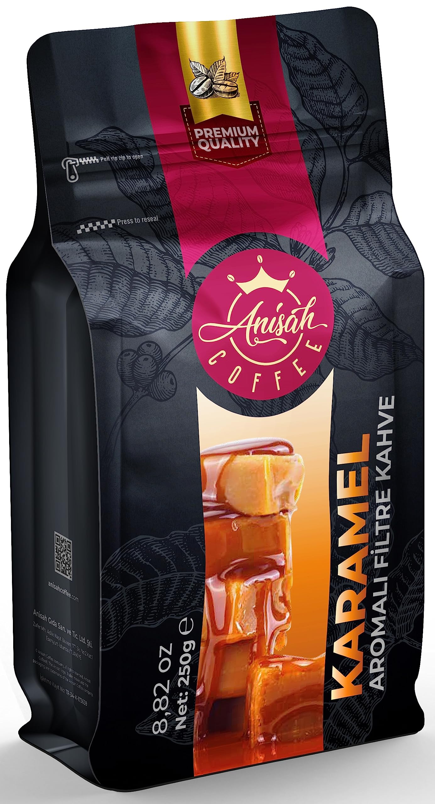 Anisah Coffee Karamel Aromalı Öğütülmüş Filtre Kahve 250 Gram